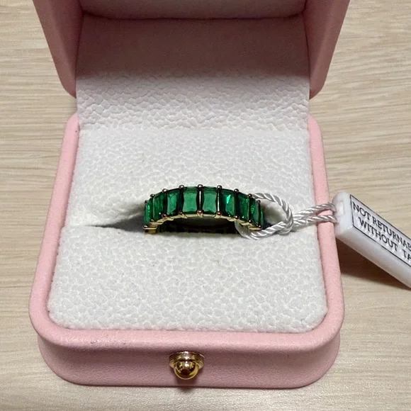 Eternity Ring with Gold Setting And Green Emerald Gemstones - Picture 2 of 9